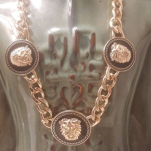 Natasha Couture Gold and Black Medallion Necklace